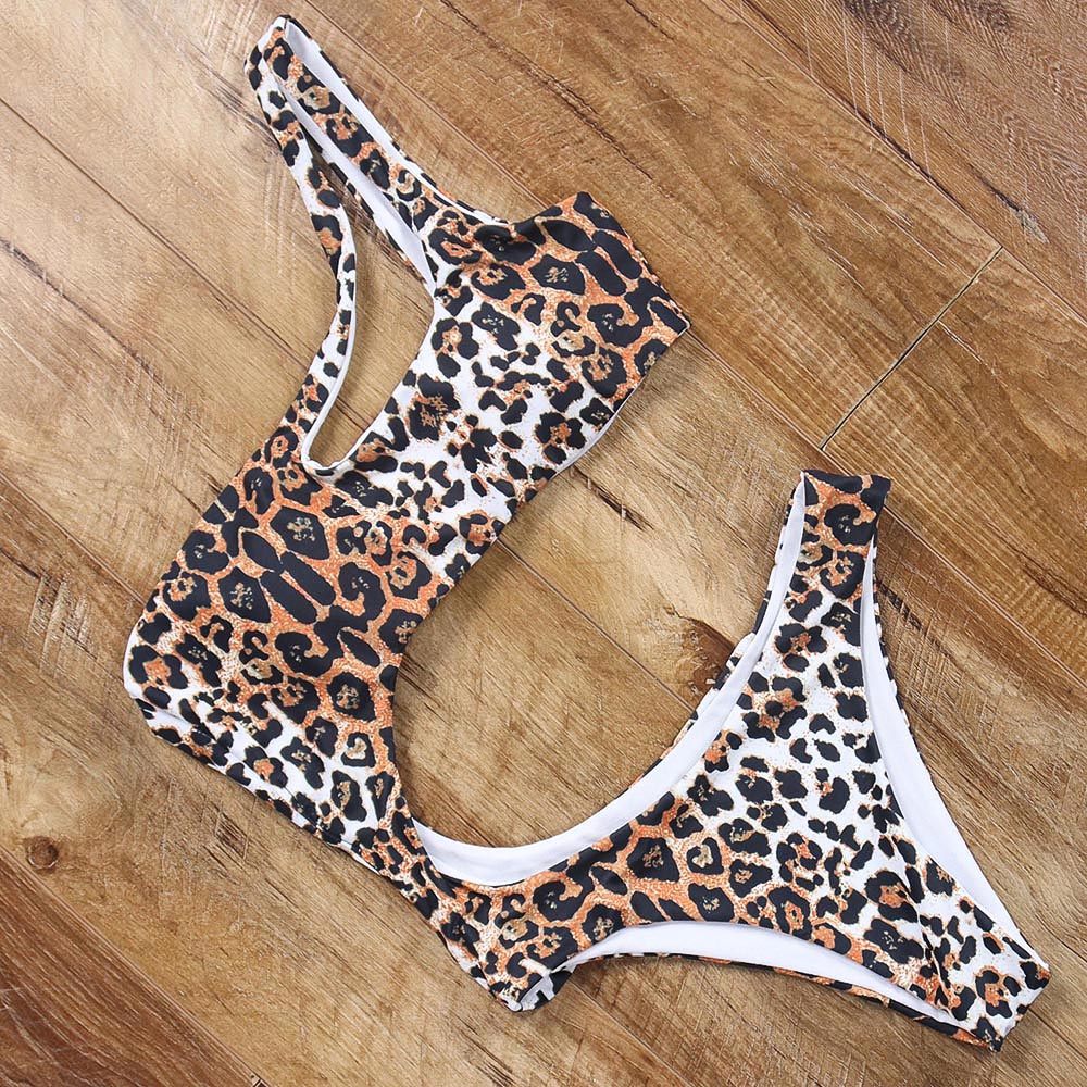 One Shoulder Leopard Printed One Piece Swimwear