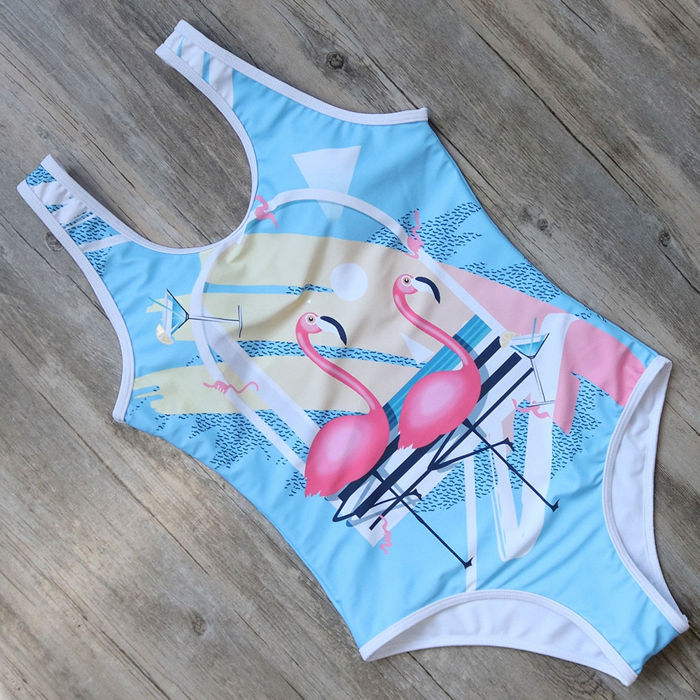 Flamingos Printed One Piece Swimwear
